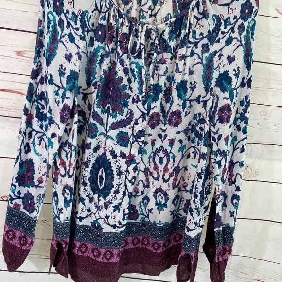 Lucky Brand Floral Graphic Print Long Sleeve Pullover Tunic NWOT Women's Medium - Picture 13 of 13
